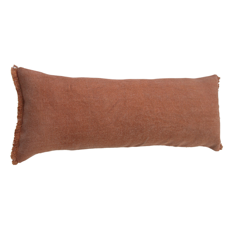 14" X 36" Terra Cotta Stonewashed Cotton Throw Pillow With Fringe - Home Decor