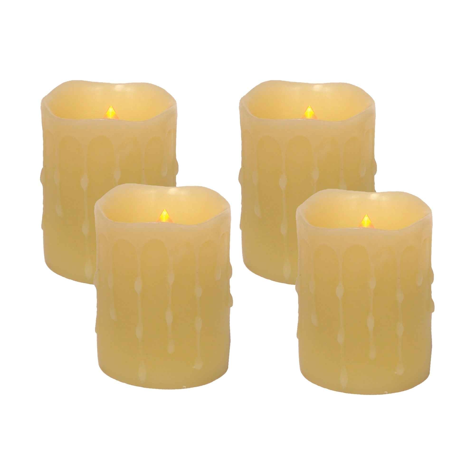 Set of Four Yellow Flameless Pillar Candle
