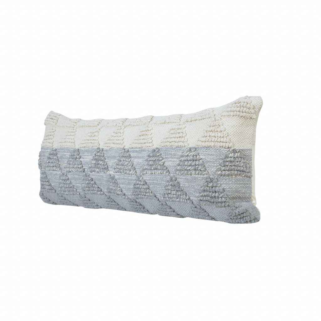 14" X 36" Heathered Gray And Off-White 100% Cotton Geometric Zippered Pillow
