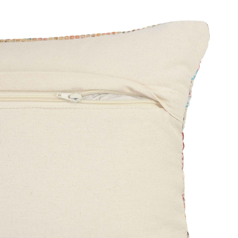 14" X 36" Off-White Red Blue Orange And Green 100% Cotton Striped Zippered Pillow