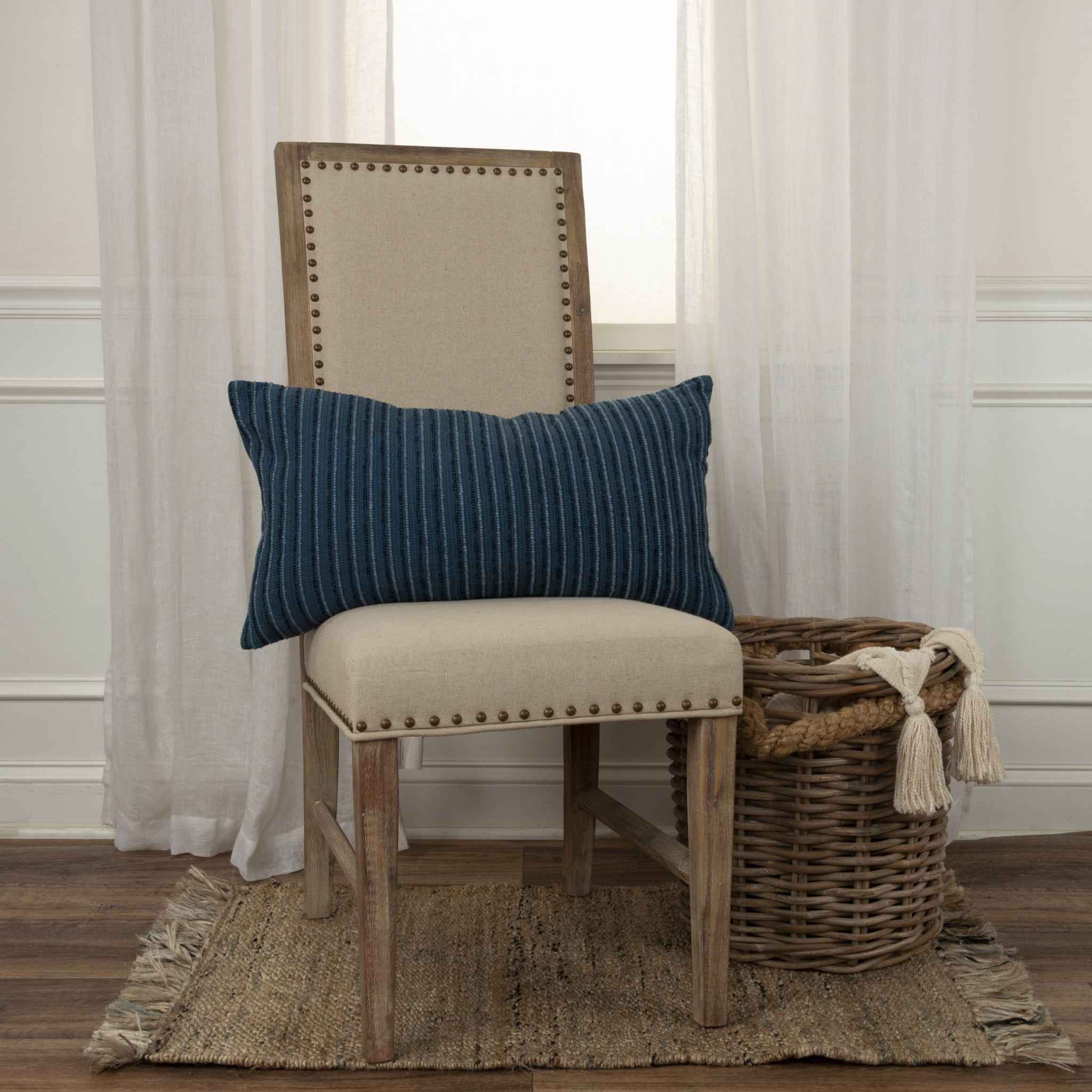 14" X 14" Blue Cotton Blend Pillow