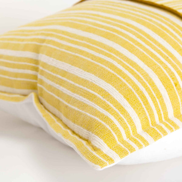 20" Yellow and White Cotton Pillow With Embroidery Edges