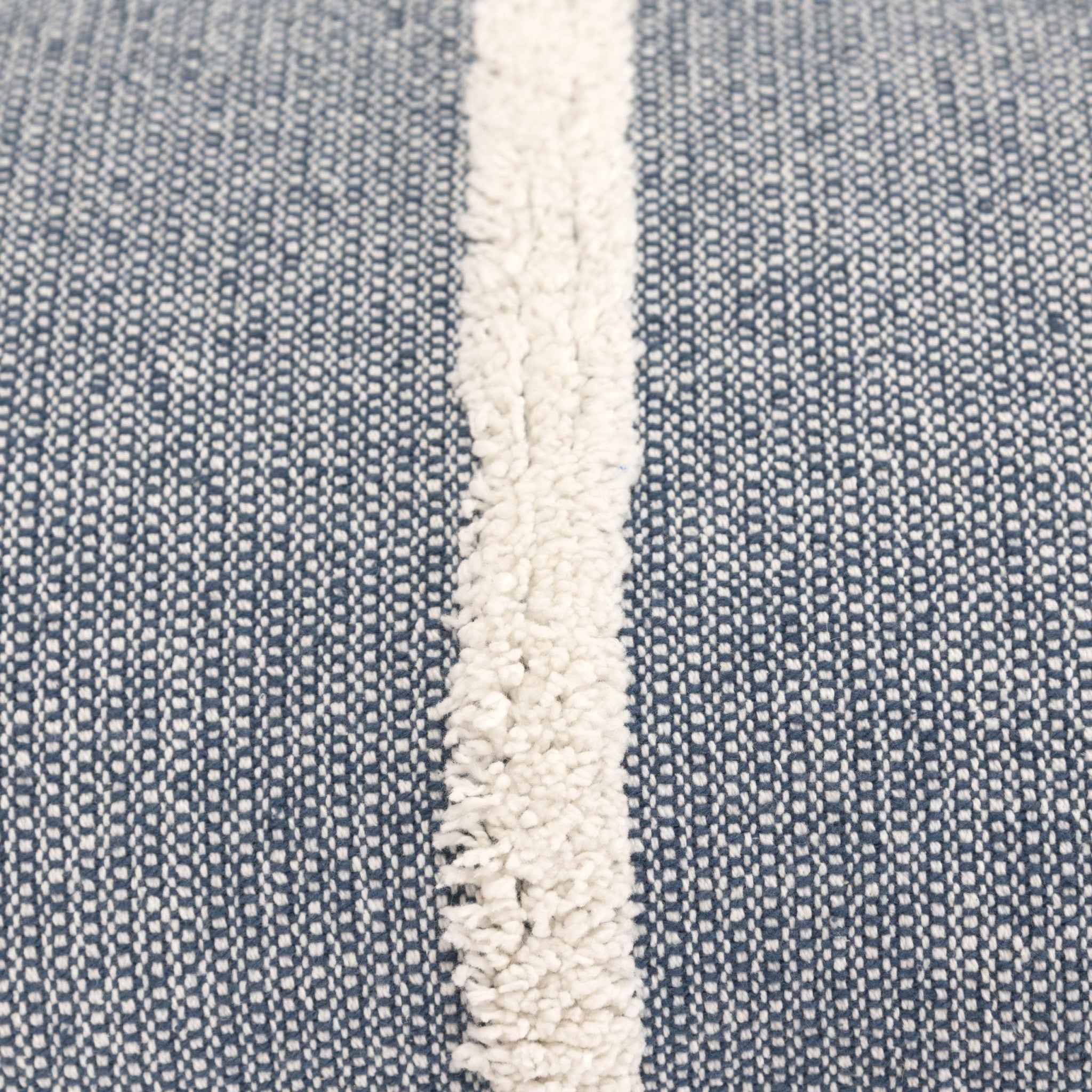 14" X 14" Blue and White Cotton Pillow With Tassels Edges