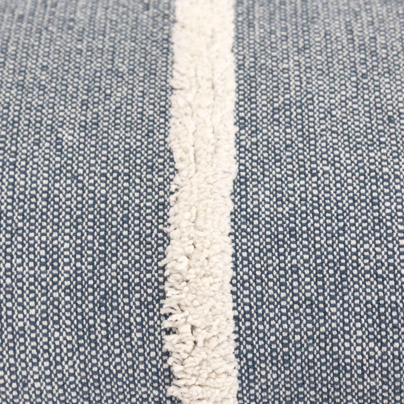 14" X 14" Blue and White Cotton Pillow With Tassels Edges