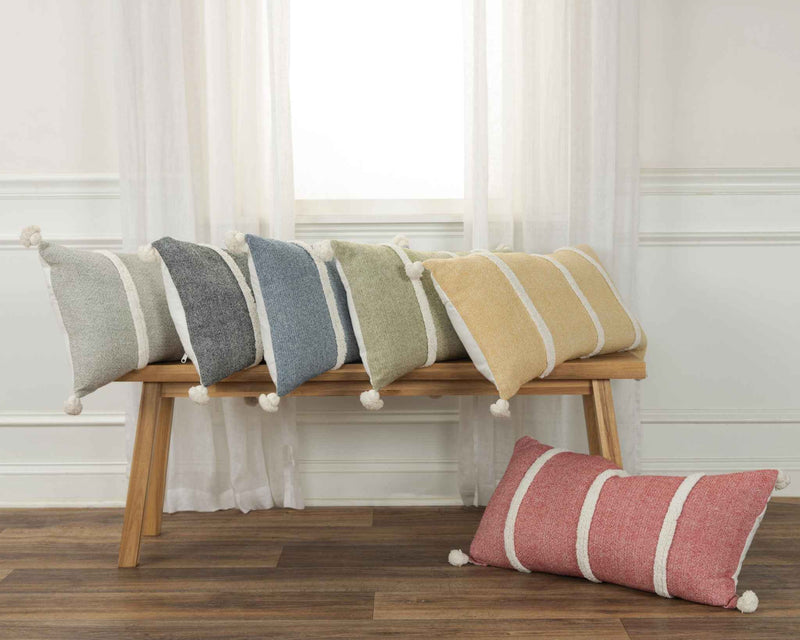 14" X 14" Blue and White Cotton Pillow With Tassels Edges