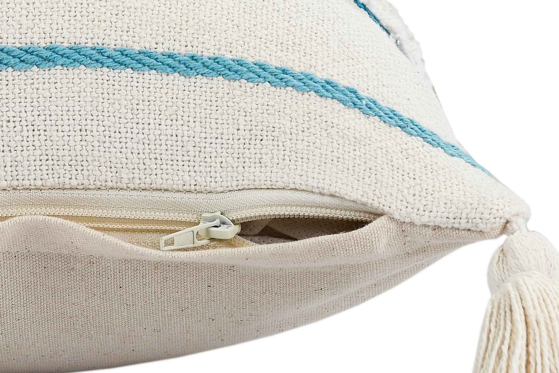 14" X 36" Blue And Off-White 100% Cotton Striped Zippered Pillow