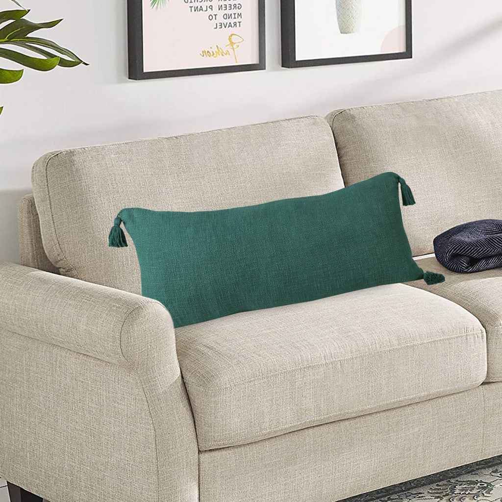 14" X 36" Emerald Green 100% Cotton Zippered Pillow