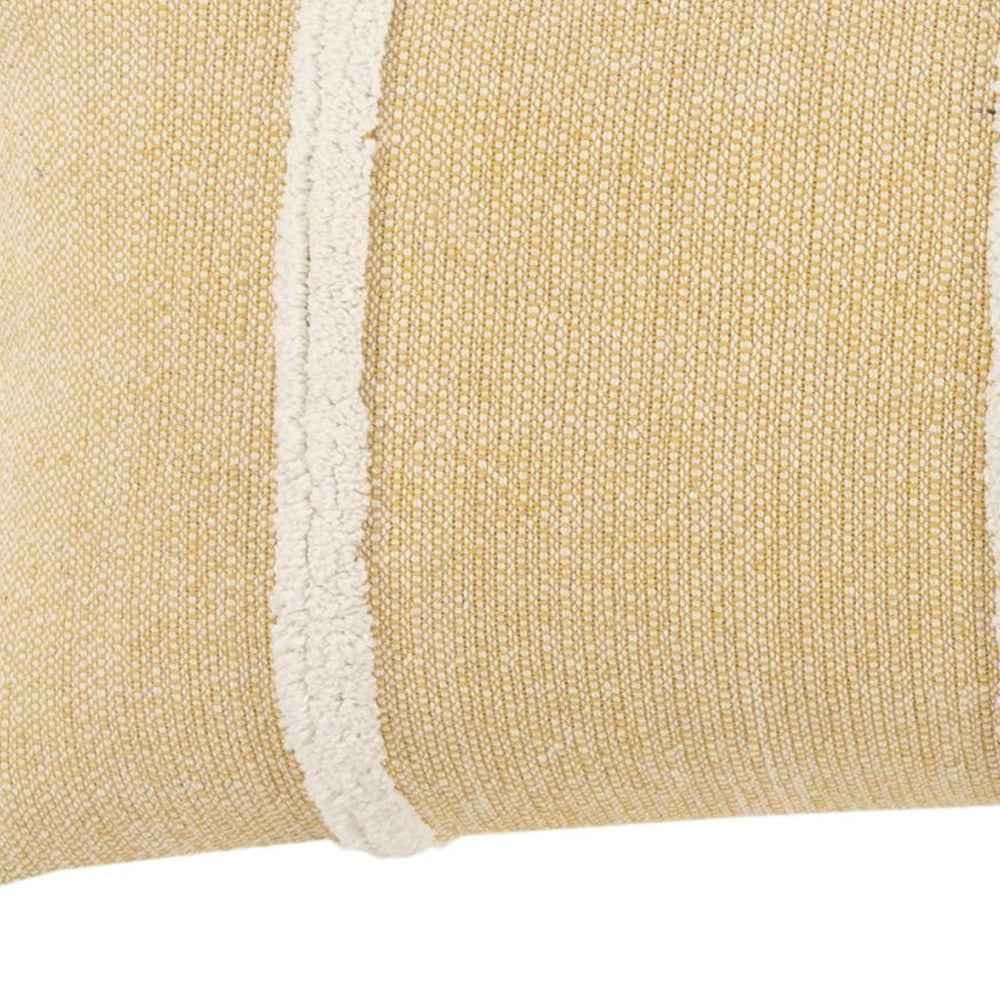 14" X 14" Yellow and White Cotton Pillow With Tassels Edges