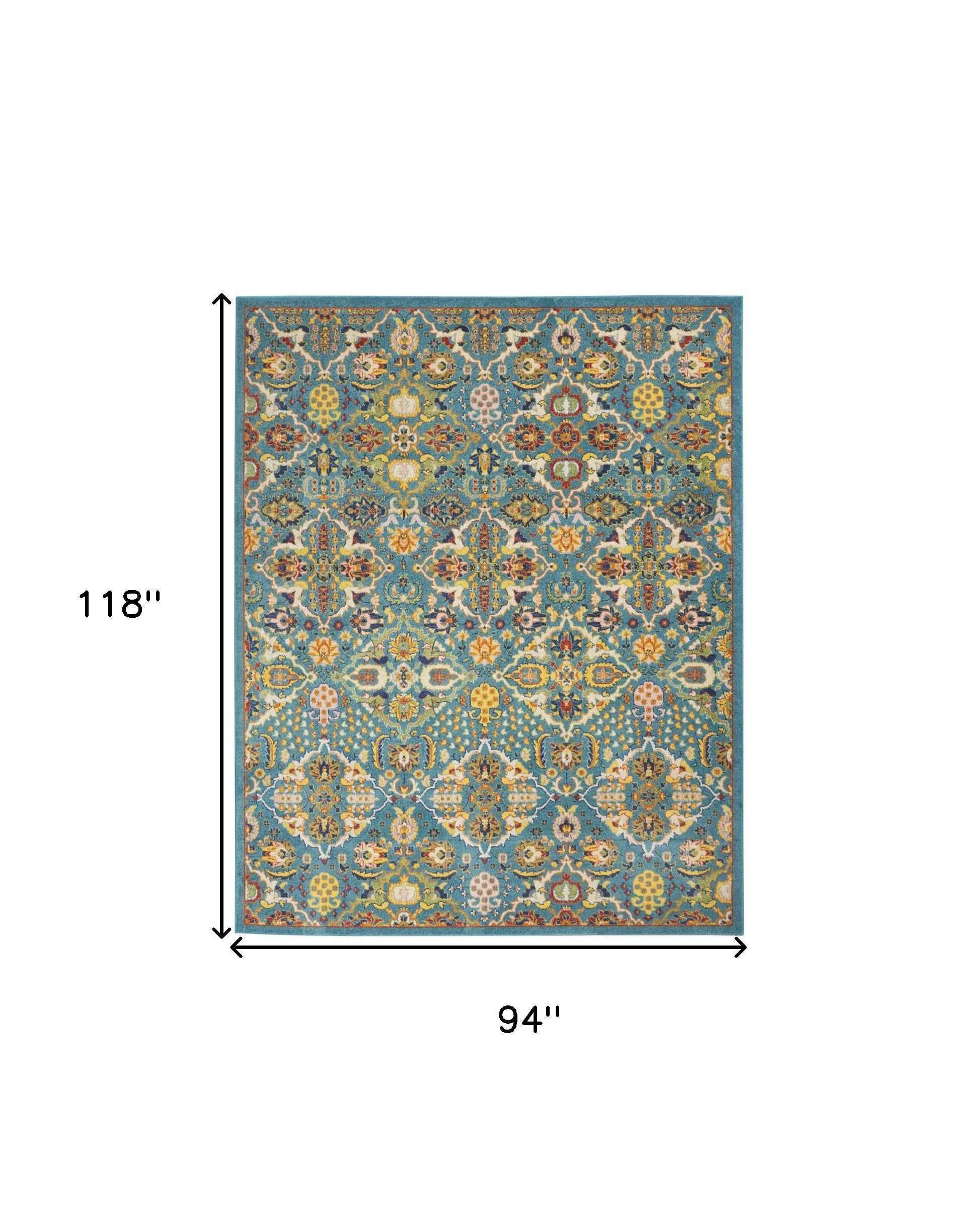8' X 10' Blue Floral Power Loom Area Rug