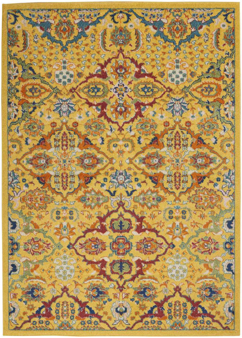 4' X 6' Yellow Floral Power Loom Area Rug