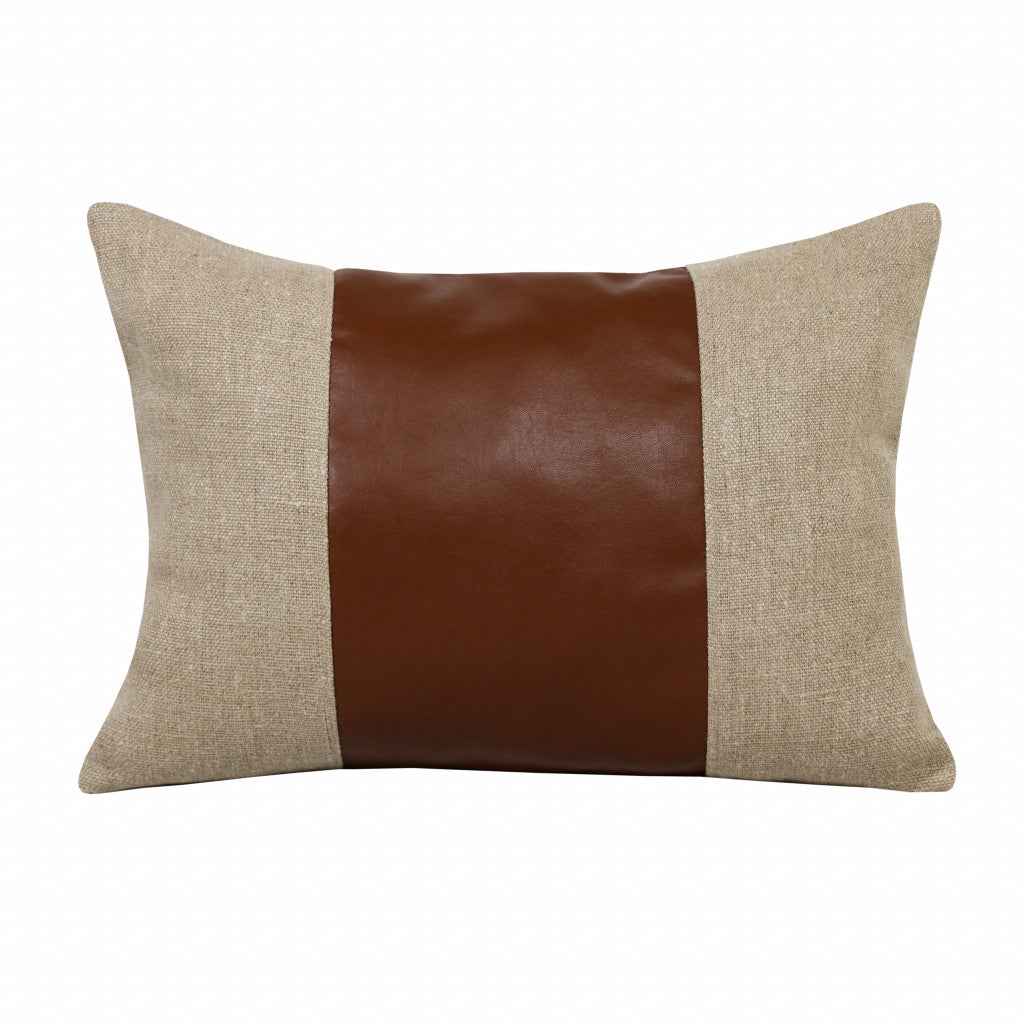 14" X 20" Tan And Brown Linen Striped Zippered Pillow