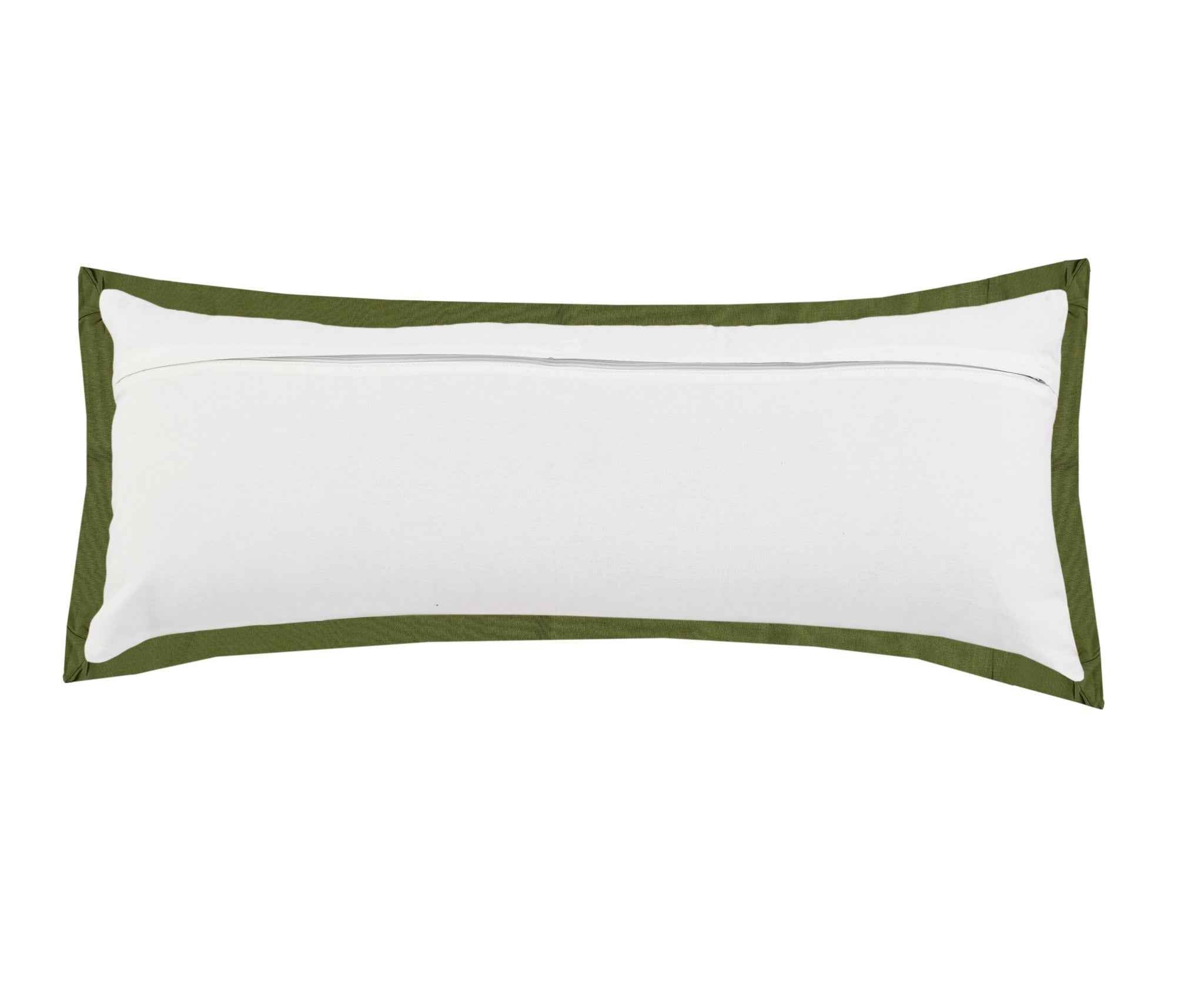 14" X 36" White And Moss Green 100% Cotton Geometric Zippered Pillow