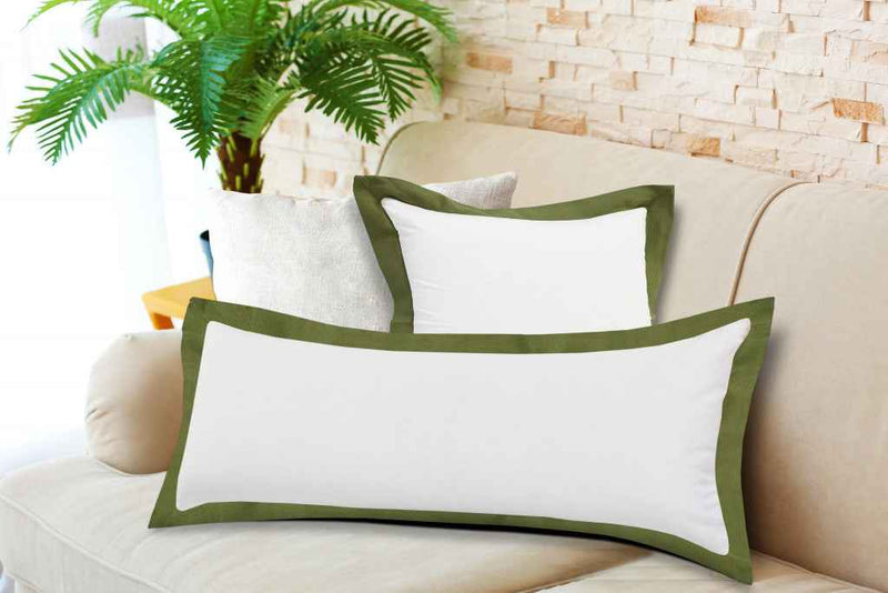 14" X 36" White And Moss Green 100% Cotton Geometric Zippered Pillow