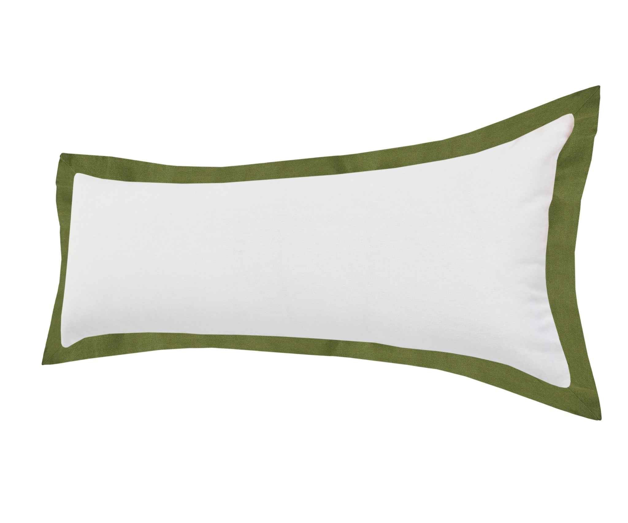 14" X 36" White And Moss Green 100% Cotton Geometric Zippered Pillow
