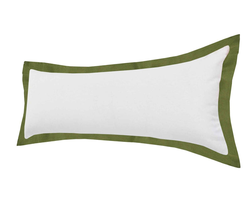 14" X 36" White And Moss Green 100% Cotton Geometric Zippered Pillow