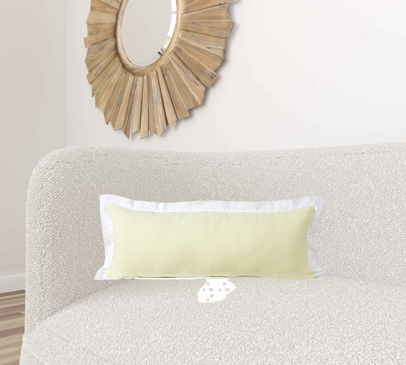 14" X 36" Light Yellow And White 100% Cotton Geometric Zippered Pillow