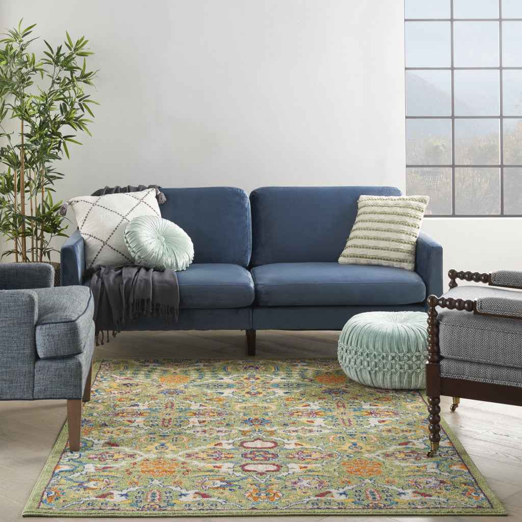 4' X 6' Green Floral Power Loom Area Rug