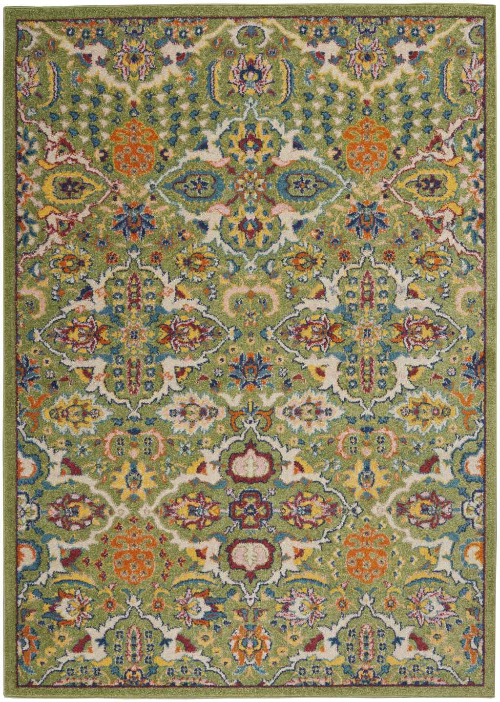 4' X 6' Green Floral Power Loom Area Rug