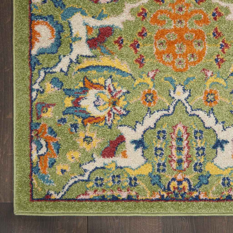 4' X 6' Green Floral Power Loom Area Rug
