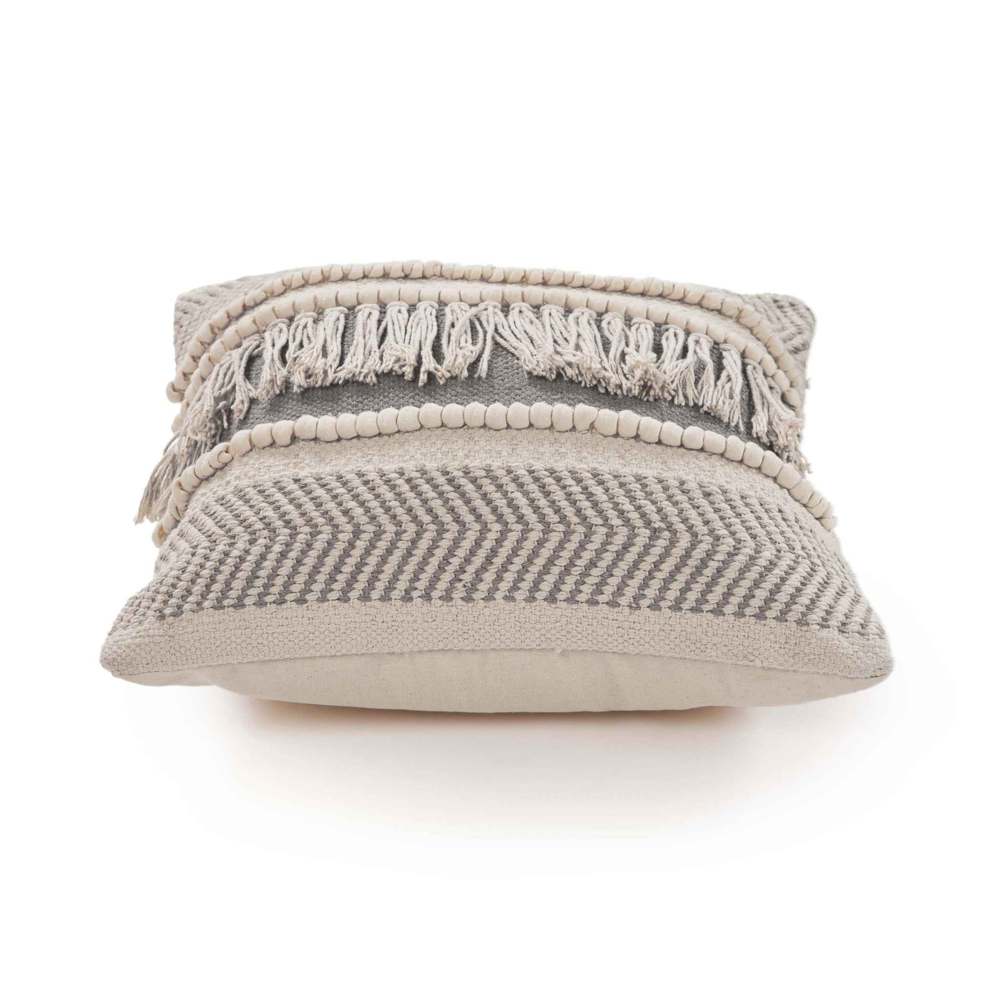 14" X 36" Beige And Cream 100% Cotton Chevron Zippered Pillow