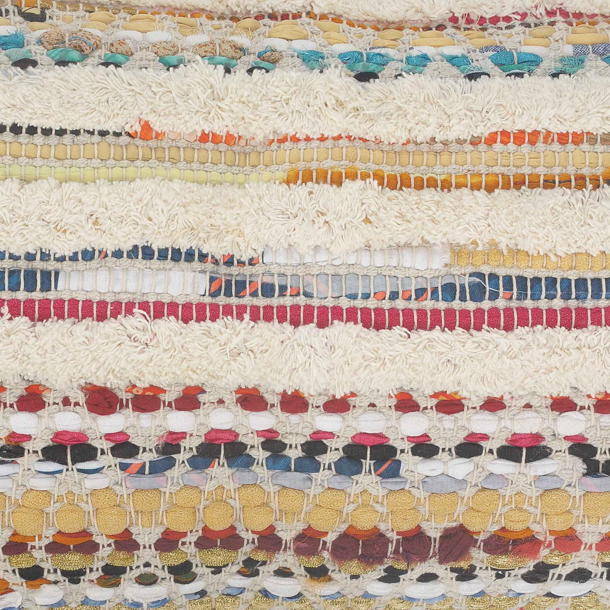 14" X 36" Off-White Red Blue Orange And Green 100% Cotton Striped Zippered Pillow