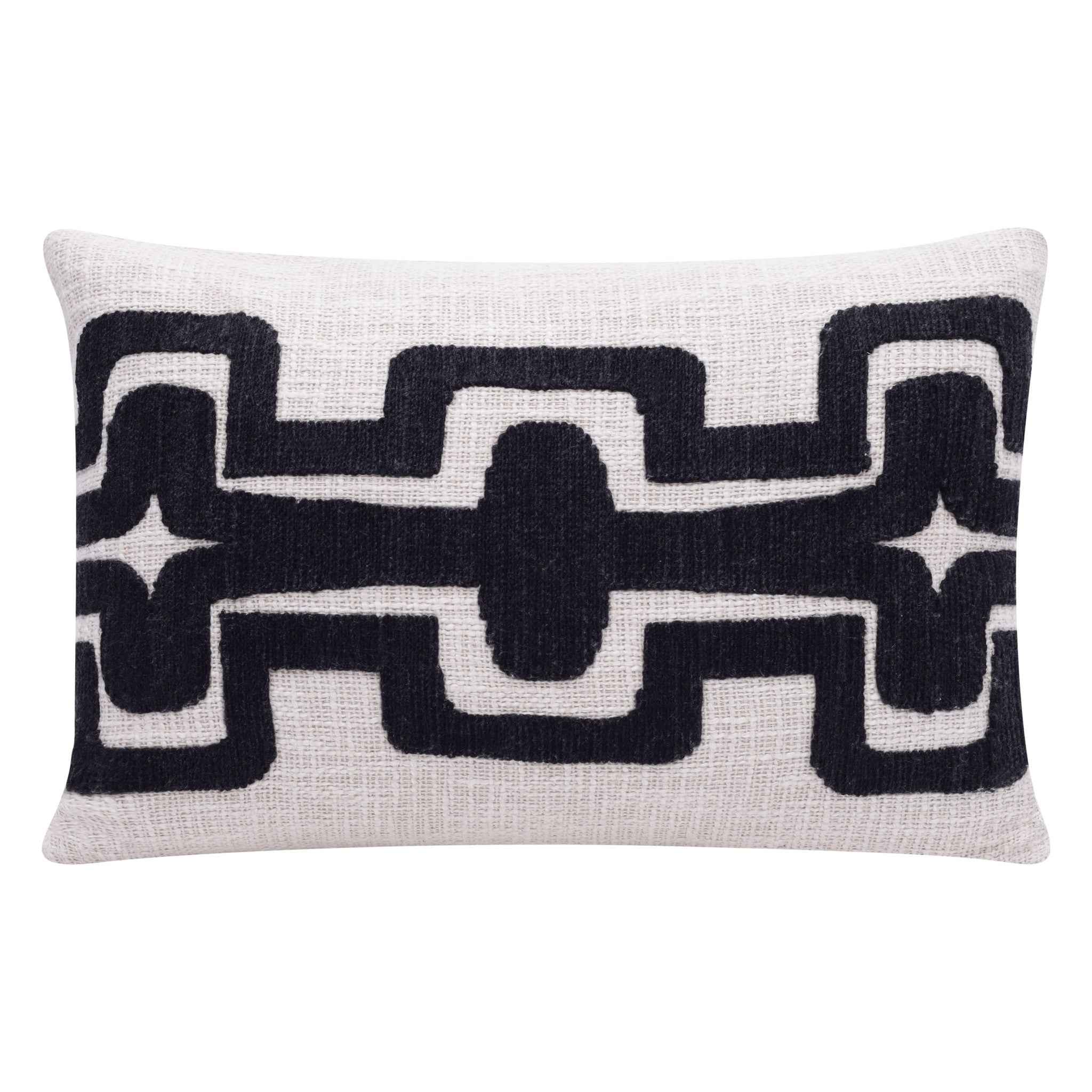 16" X 24" Black Ivory 100% Cotton Geometric Zippered Pillow