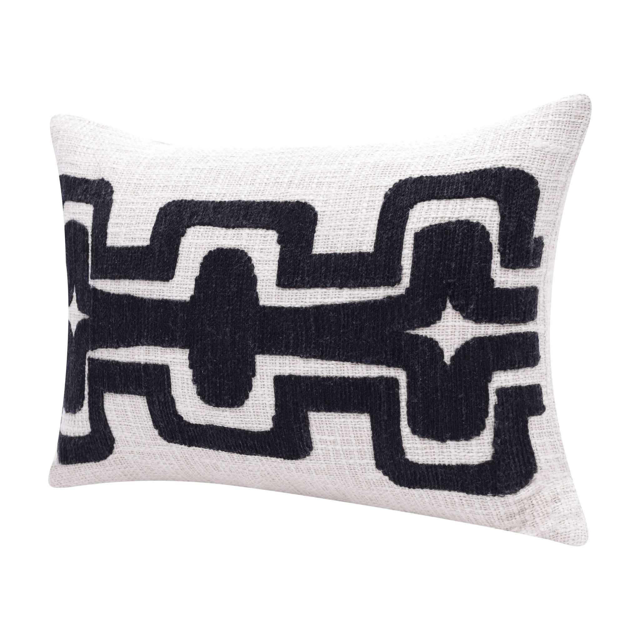 16" X 24" Black Ivory 100% Cotton Geometric Zippered Pillow