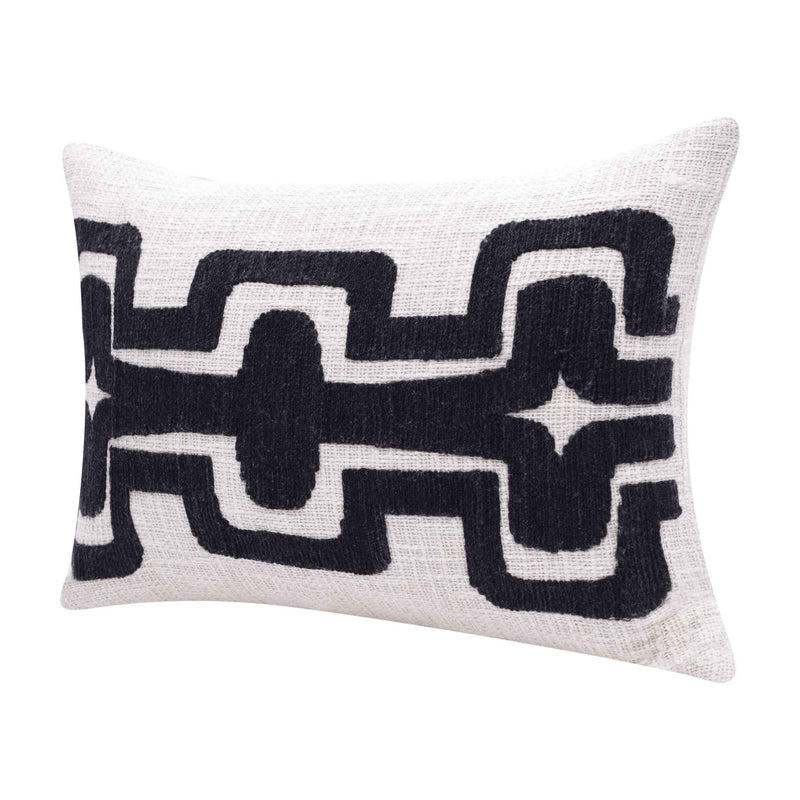 16" X 24" Black Ivory 100% Cotton Geometric Zippered Pillow