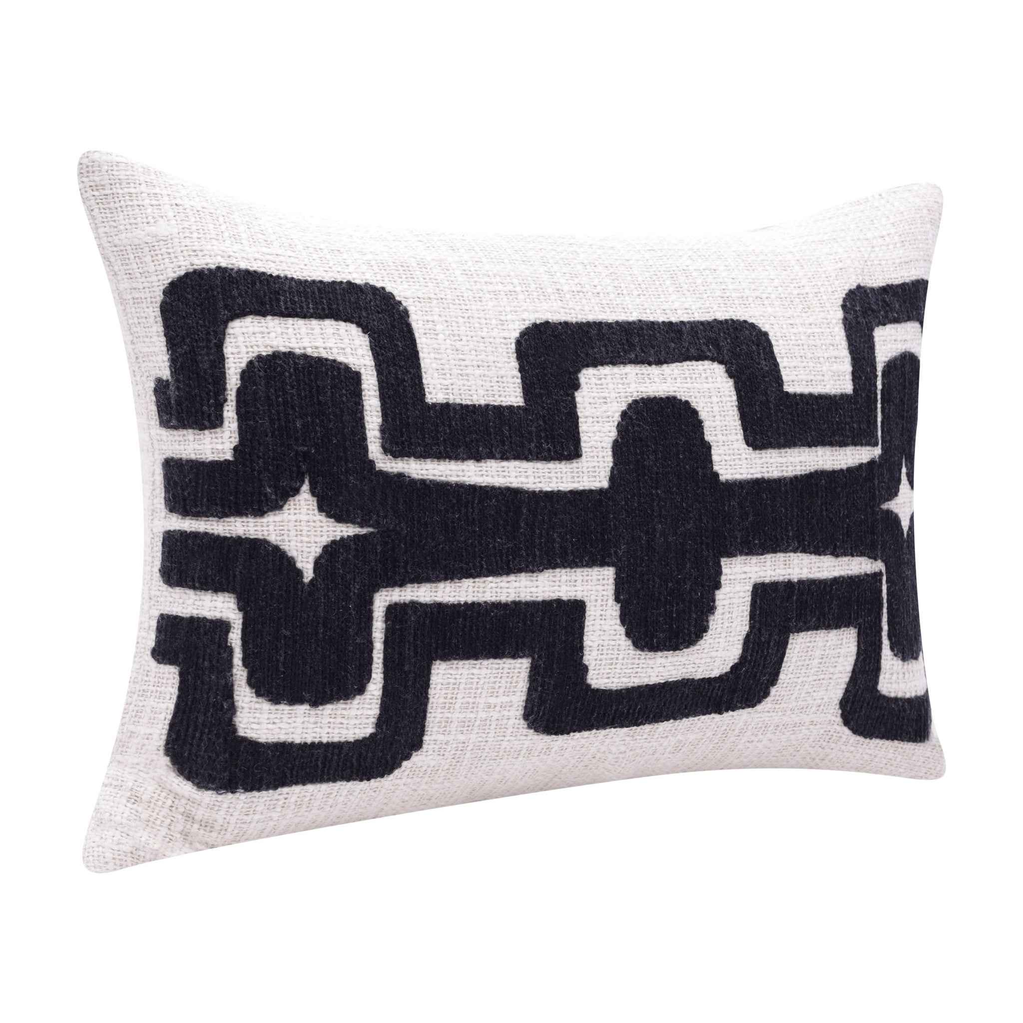 16" X 24" Black Ivory 100% Cotton Geometric Zippered Pillow