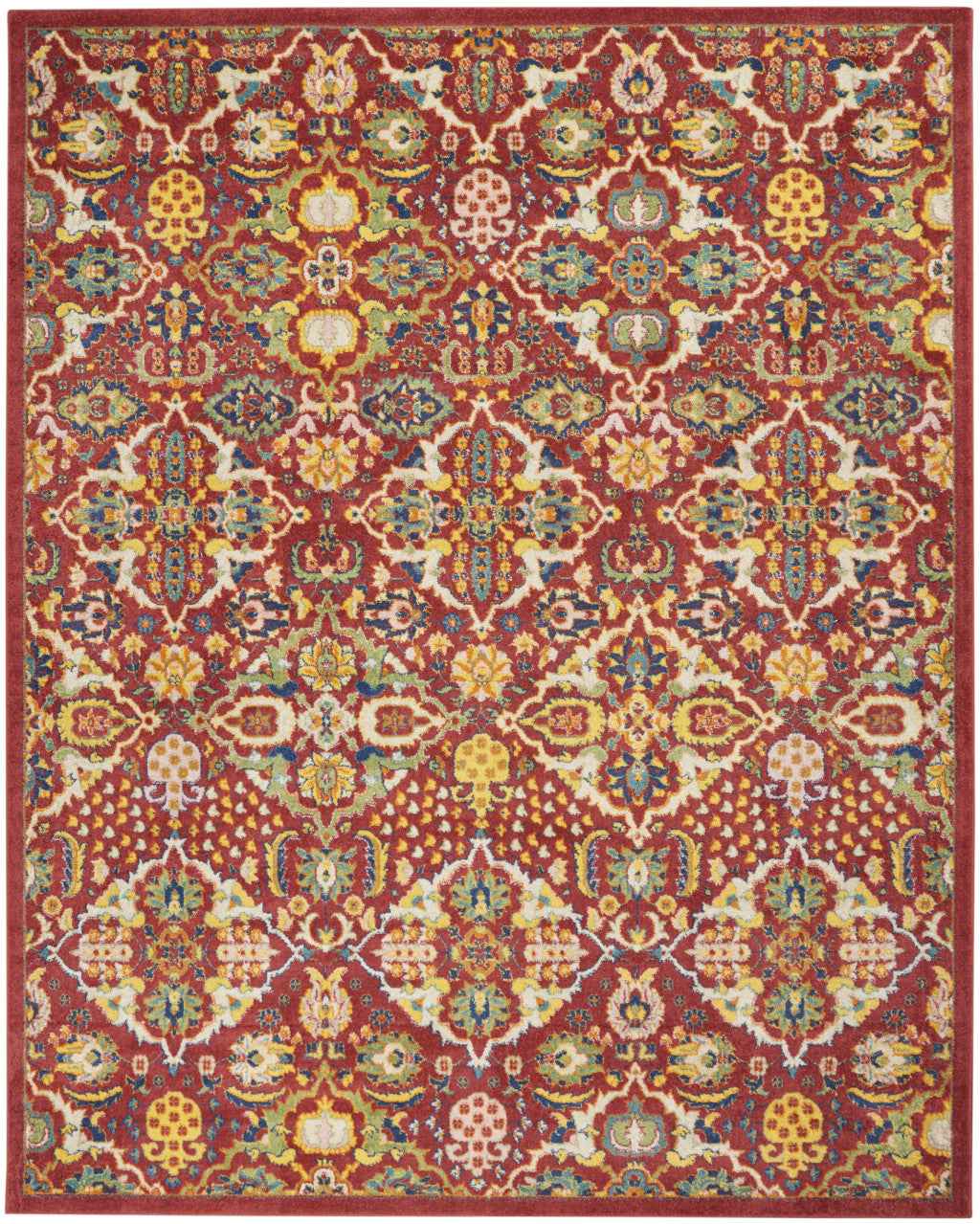 9' x 12' Red Floral Power Loom Area Rug