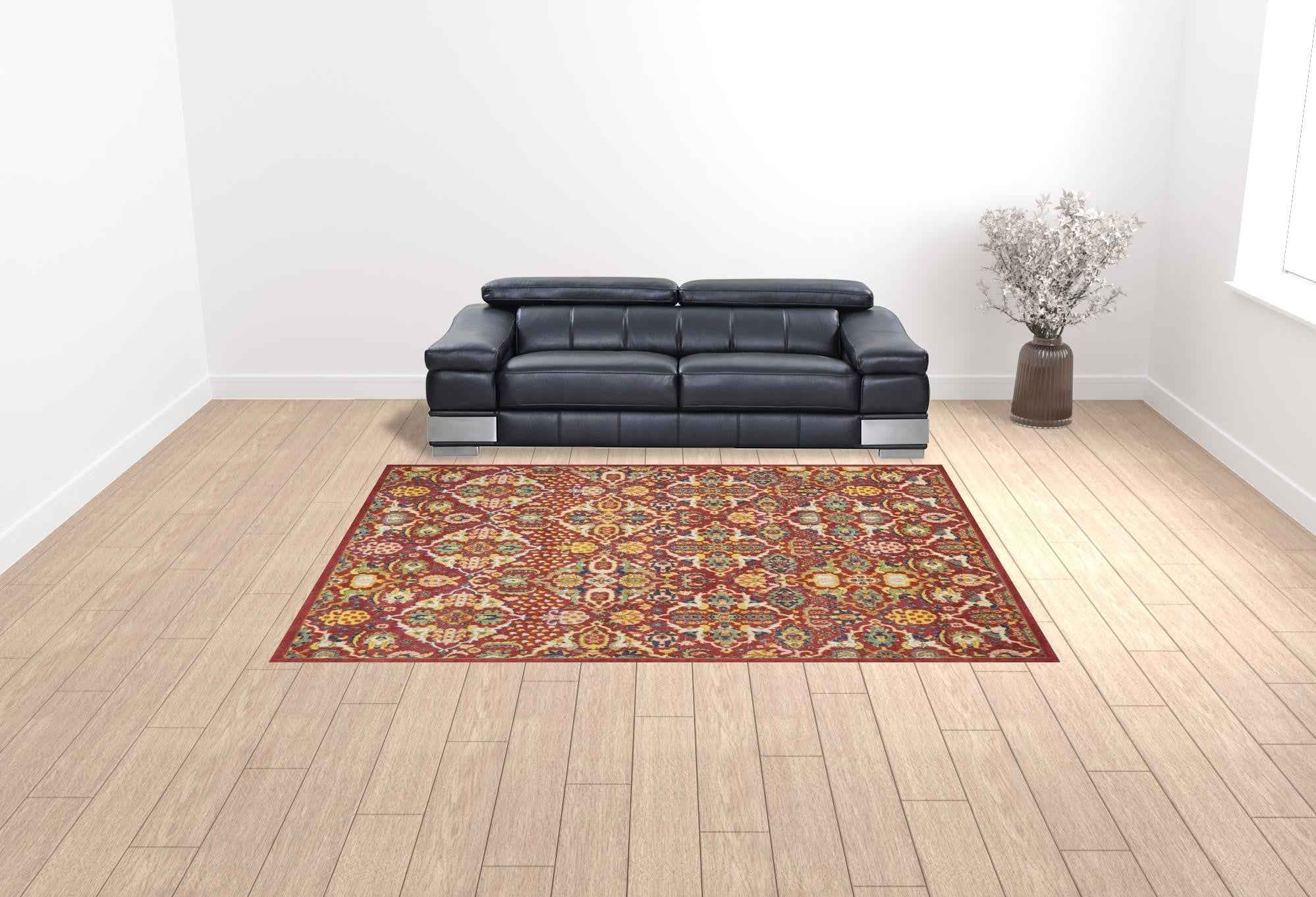 9' x 12' Red Floral Power Loom Area Rug