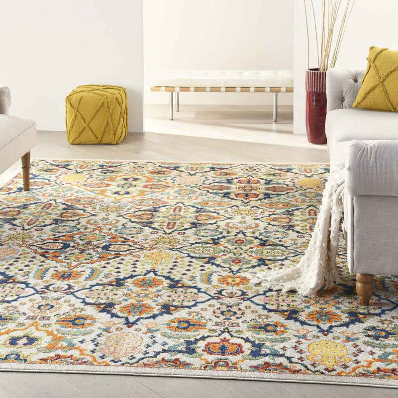 9' x 12' Ivory Floral Power Loom Area Rug