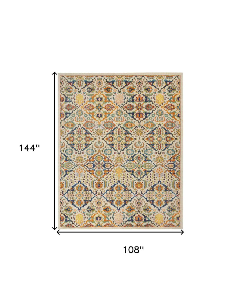 9' x 12' Ivory Floral Power Loom Area Rug