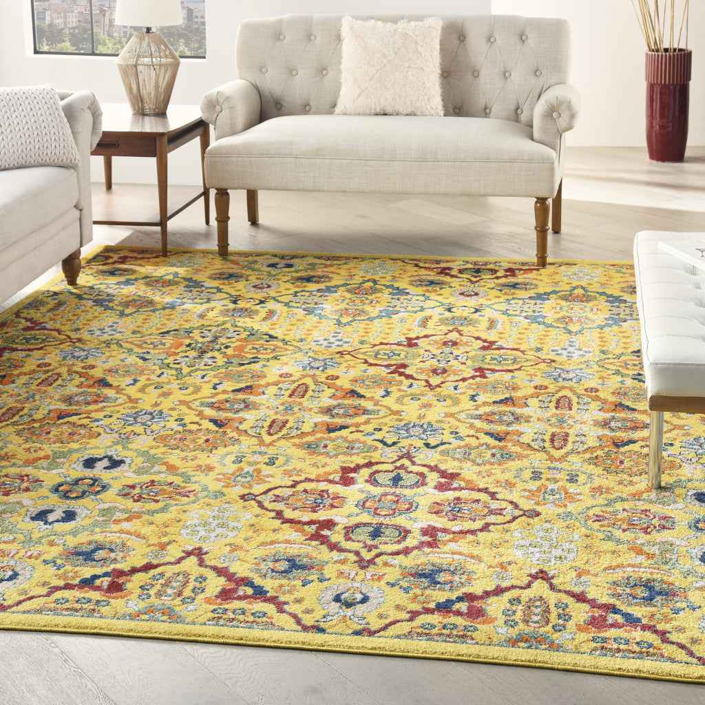7' X 10' Yellow Floral Power Loom Area Rug