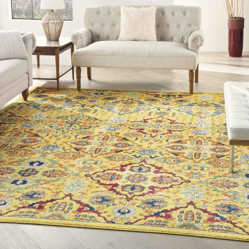 7' X 10' Yellow Floral Power Loom Area Rug