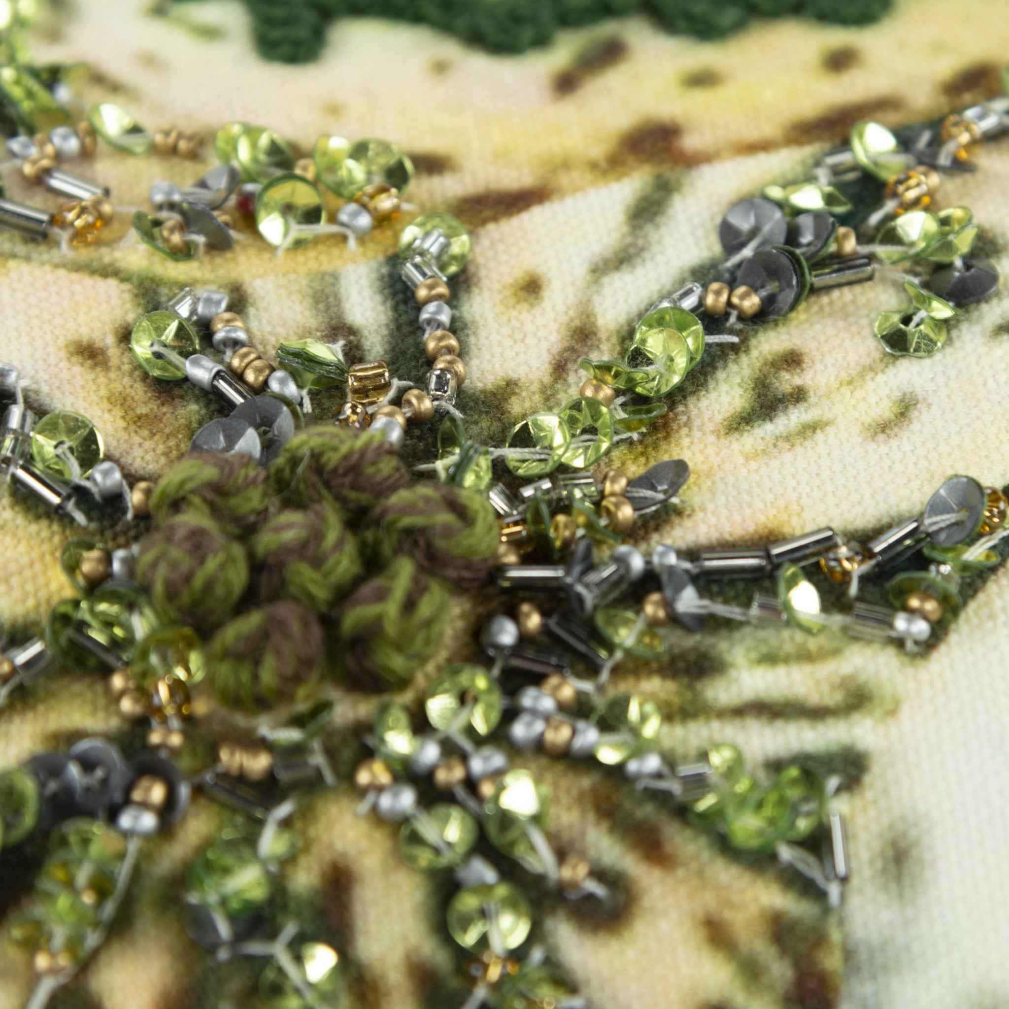 20" Green and White Thanksgiving Cotton Pillow With Embroidery, Beads Edges