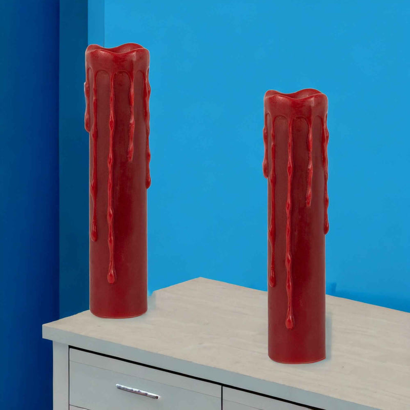 Set of Two Red Flameless Pillar Candle