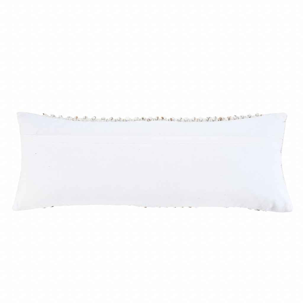 14" X 36" White And Tan 100% Cotton Abstract Zippered Pillow