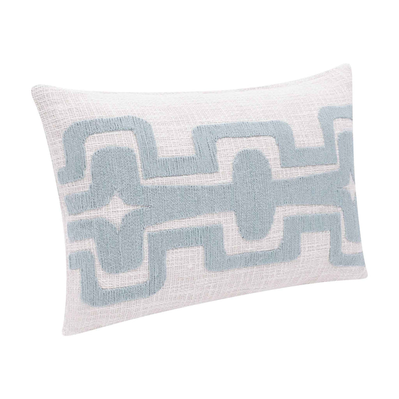 16" X 24" Light Blue And Ivory 100% Cotton Geometric Zippered Pillow