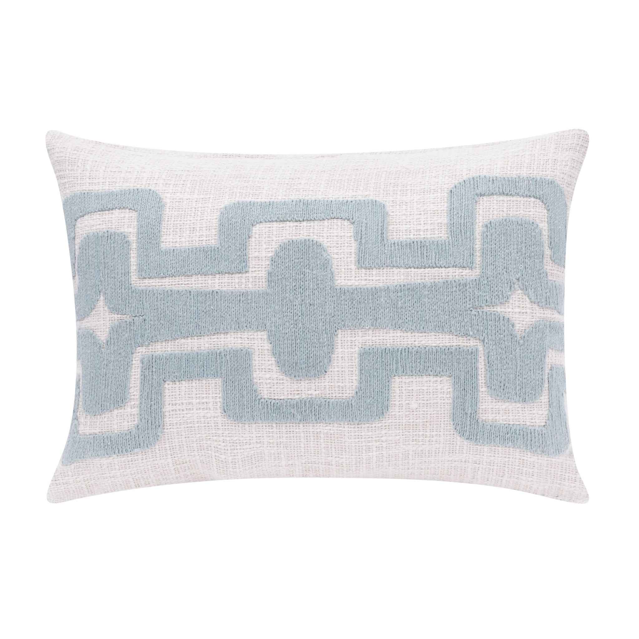 16" X 24" Light Blue And Ivory 100% Cotton Geometric Zippered Pillow