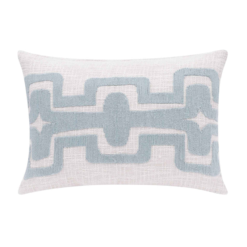 16" X 24" Light Blue And Ivory 100% Cotton Geometric Zippered Pillow