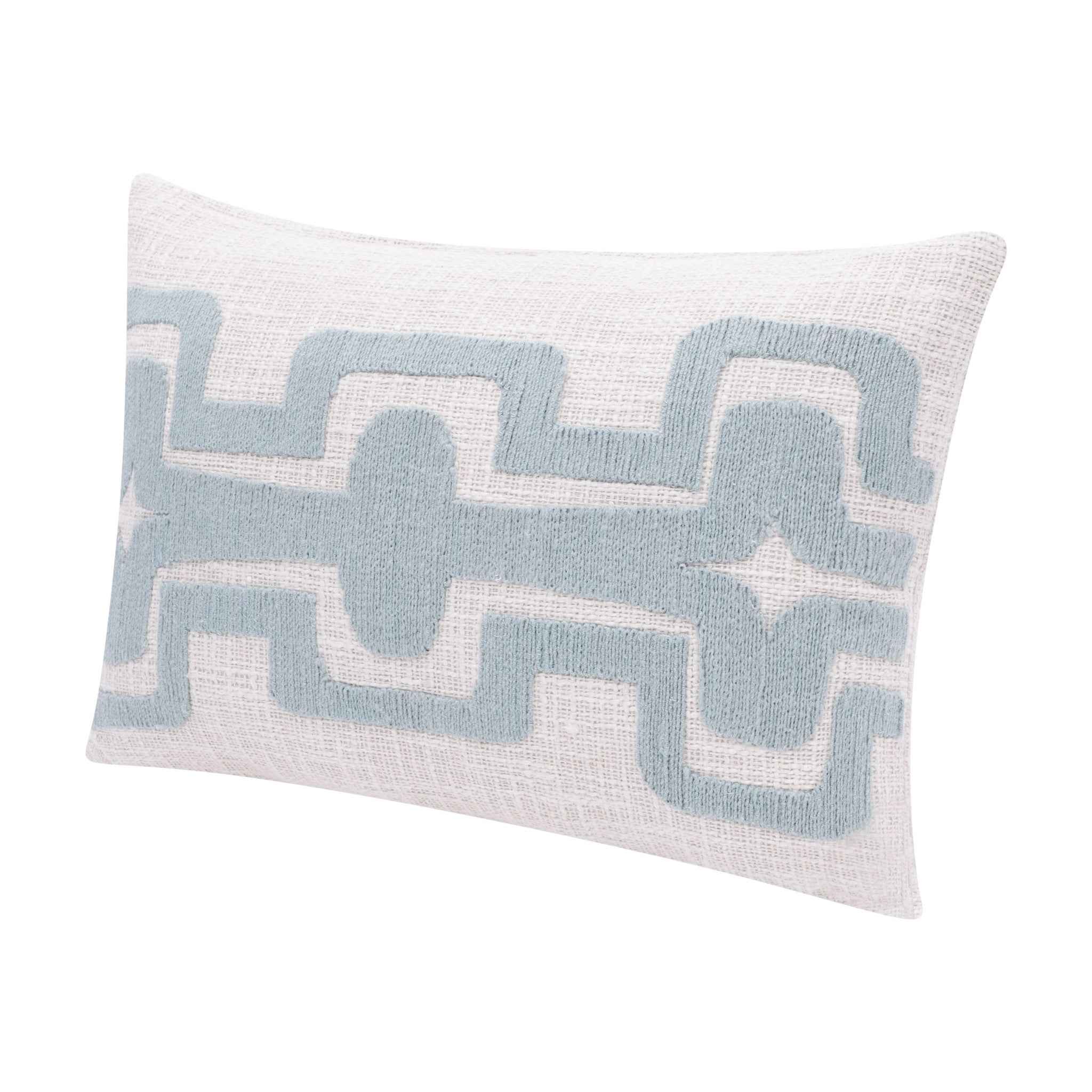16" X 24" Light Blue And Ivory 100% Cotton Geometric Zippered Pillow