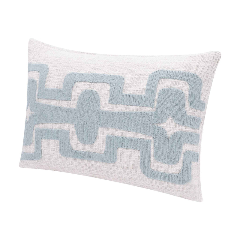 16" X 24" Light Blue And Ivory 100% Cotton Geometric Zippered Pillow
