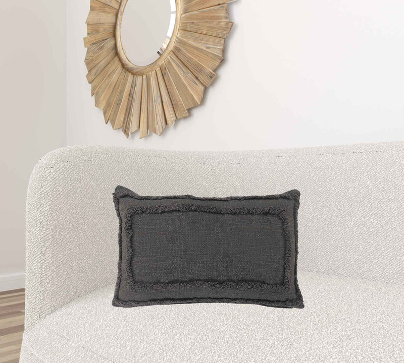 16" X 24" Dark Gray 100% Cotton Geometric Zippered Pillow