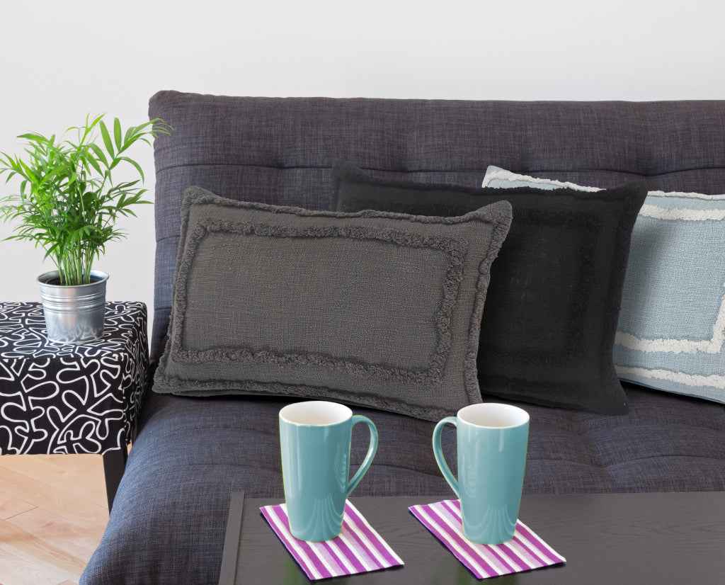 16" X 24" Dark Gray 100% Cotton Geometric Zippered Pillow