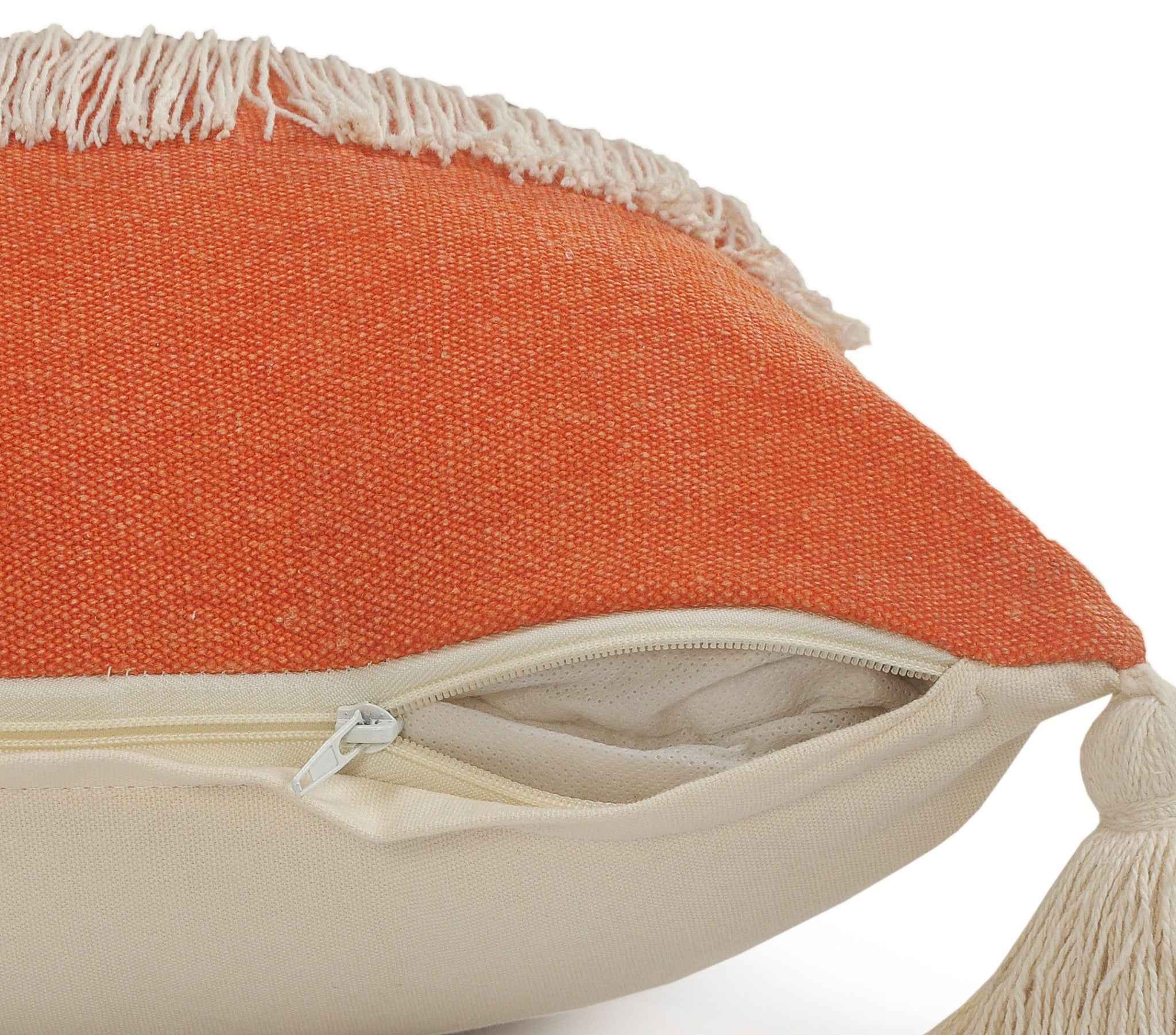 14" X 36" Orange And Off-White 100% Cotton Zippered Pillow