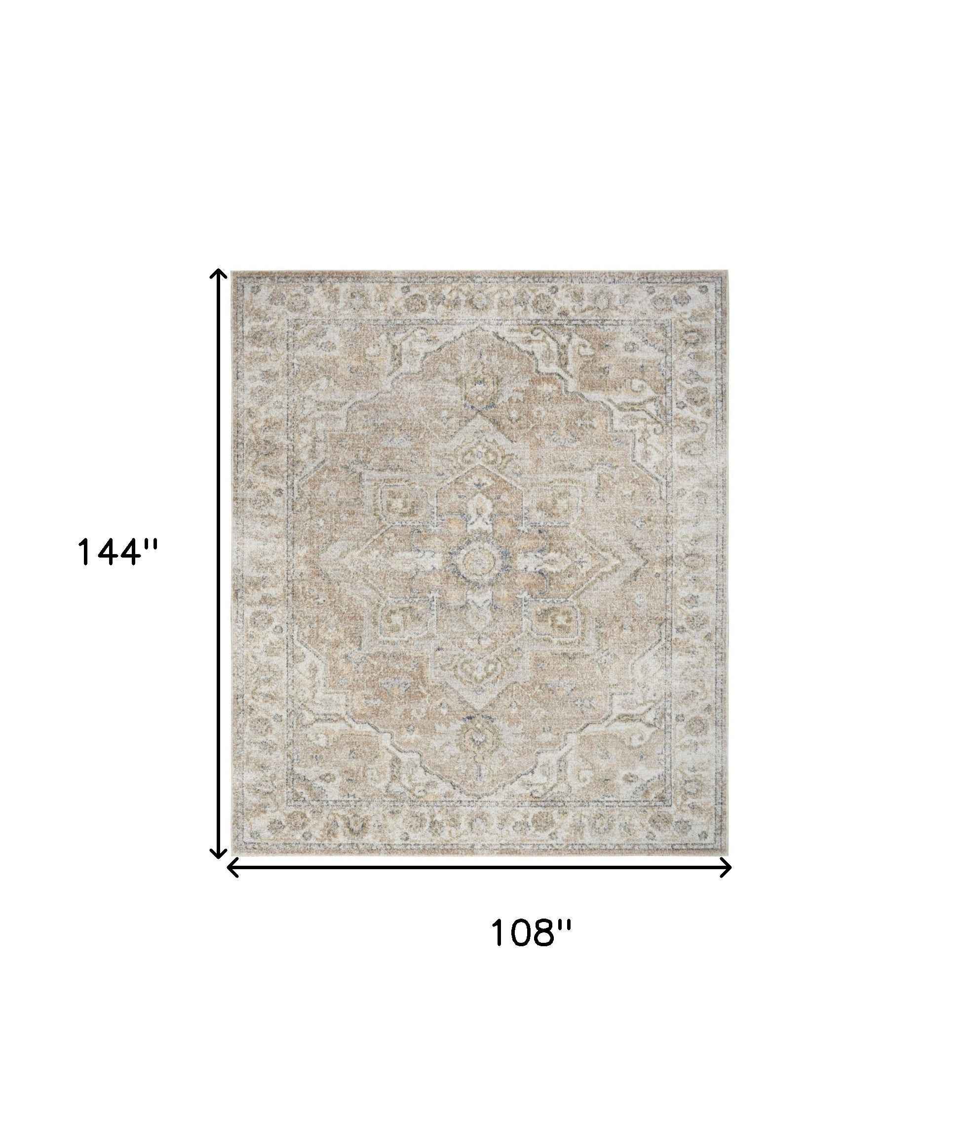 9' x 12' Beige Oriental Power Loom Area Rug