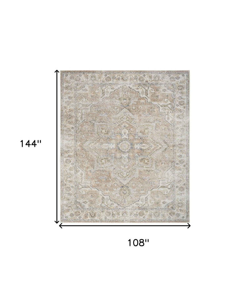 9' x 12' Beige Oriental Power Loom Area Rug