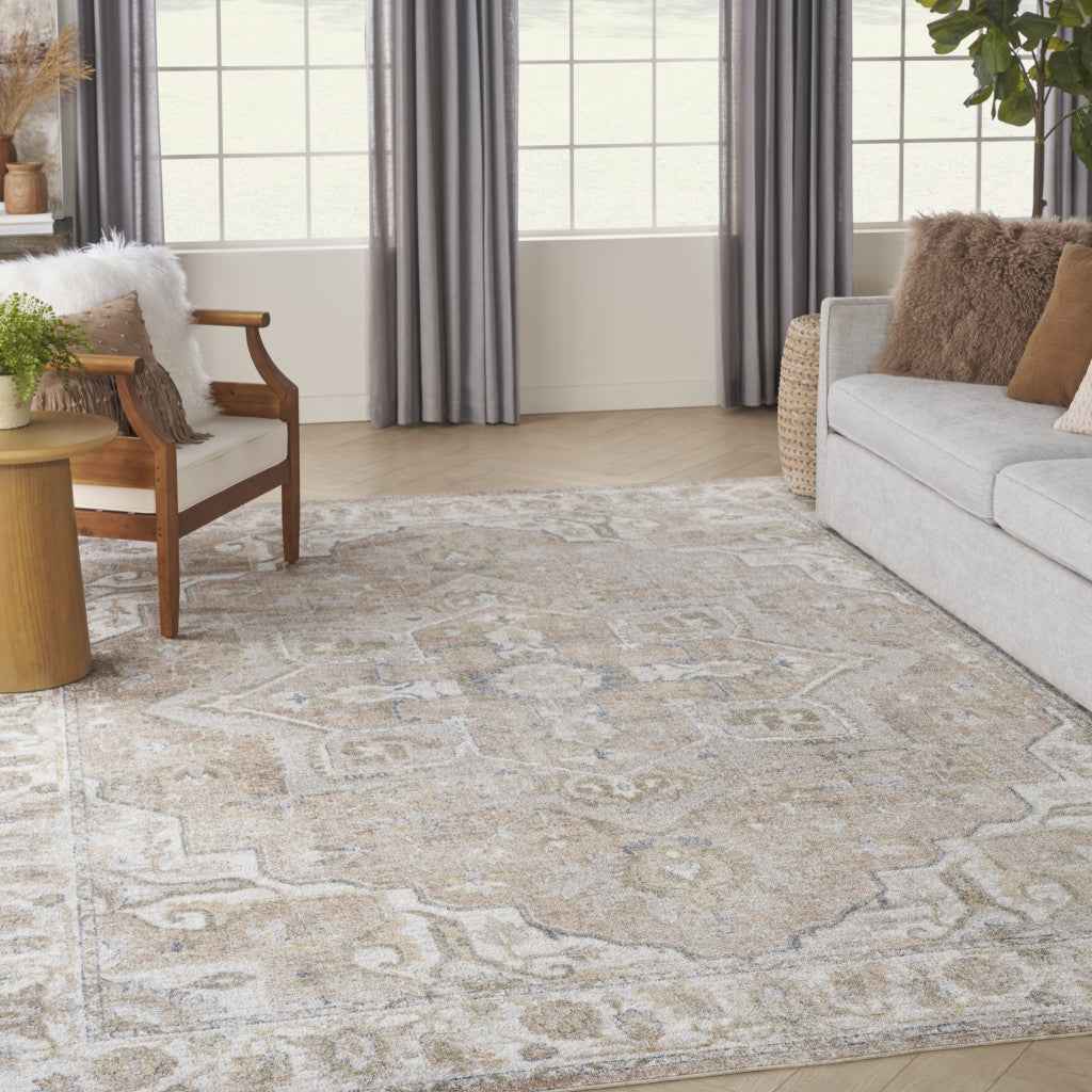 9' x 12' Beige Oriental Power Loom Area Rug