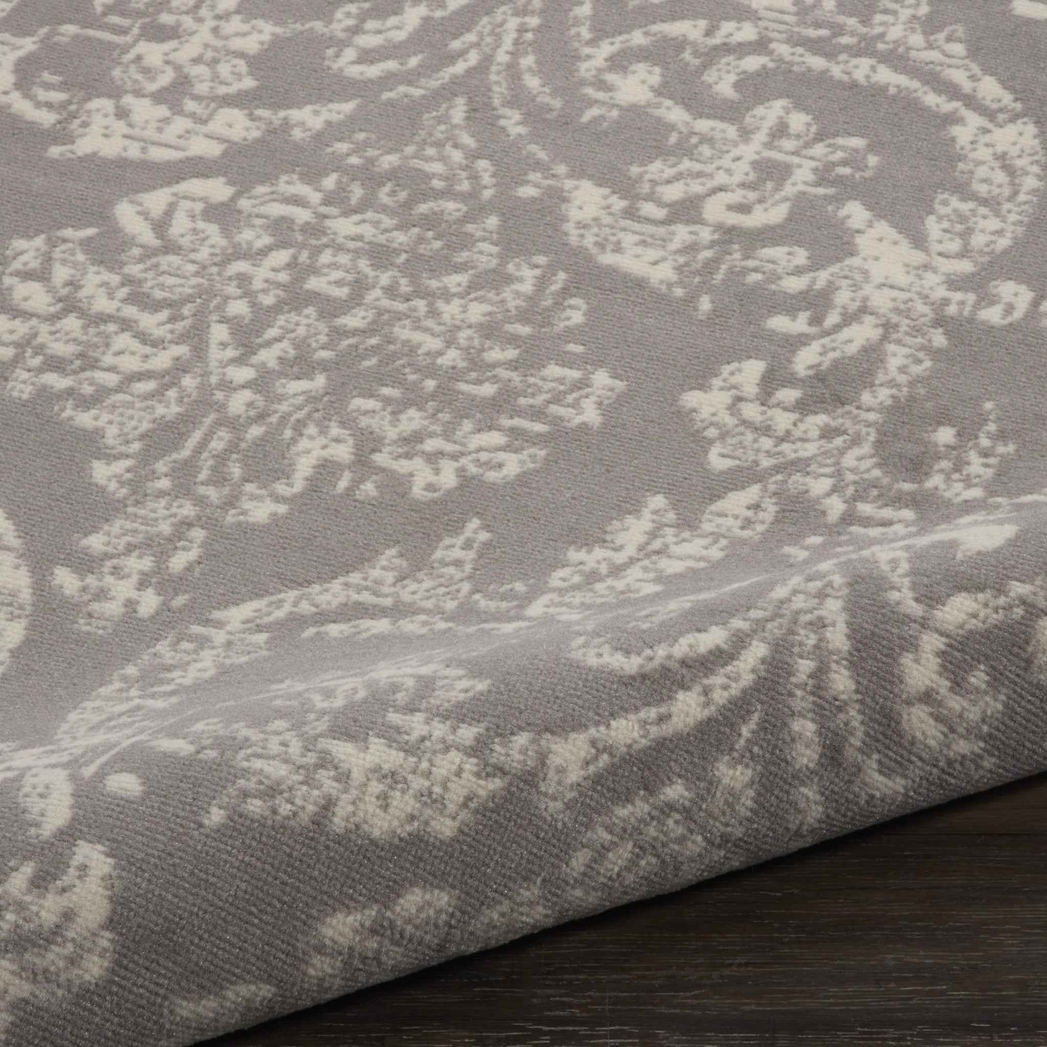 5' Gray Round Damask Power Loom Area Rug